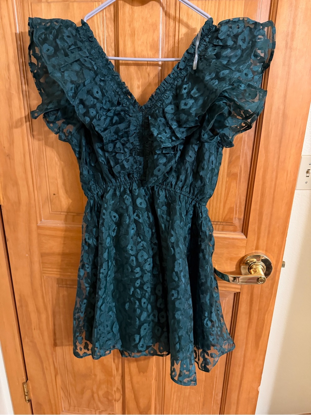 Dark leopard print hunter green Ruffled Dress